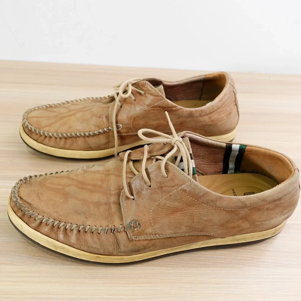 Japanese Whipstitch Boat Shoes Mens 9 Camel Leather Moc Blucher NEORHYTHM TOKYO